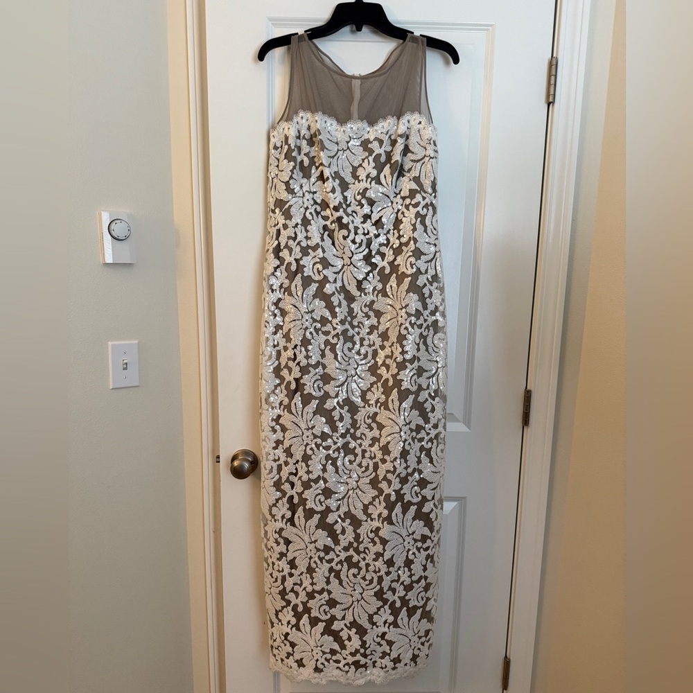 Tadashi Shoji White and Cream Lace Gown